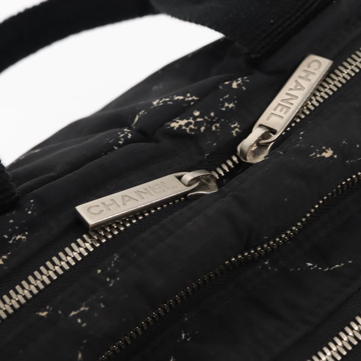 Chanel Travel Line Boston Bag Printed Nylon, BLACK, NYLON, Travel bag
