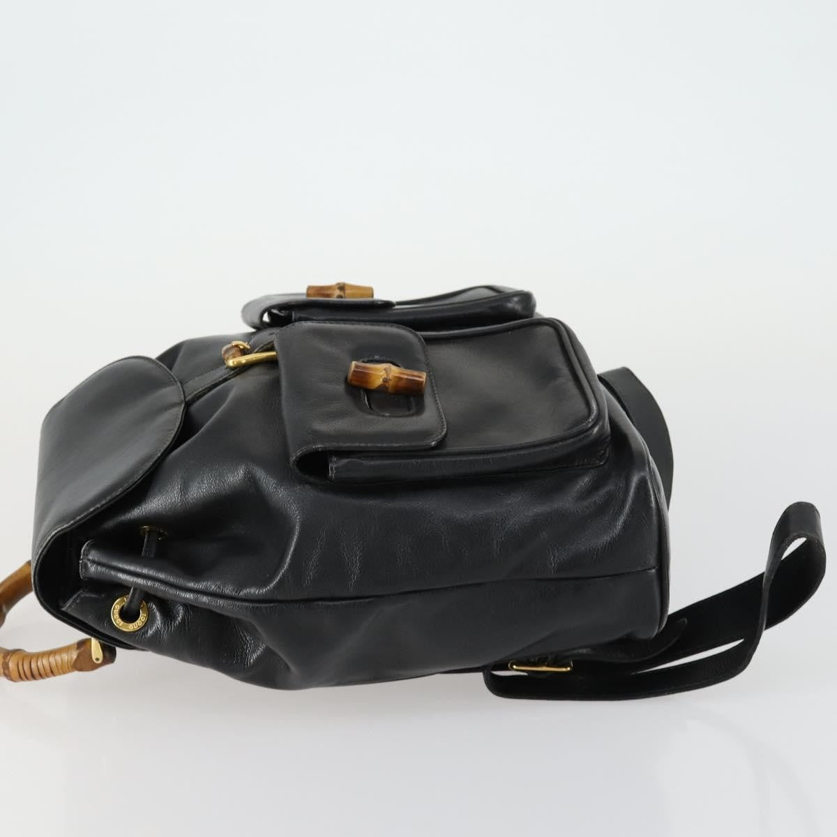 Gucci Vintage Bamboo Backpack Leather, BLACK, LEATHER, Backpack