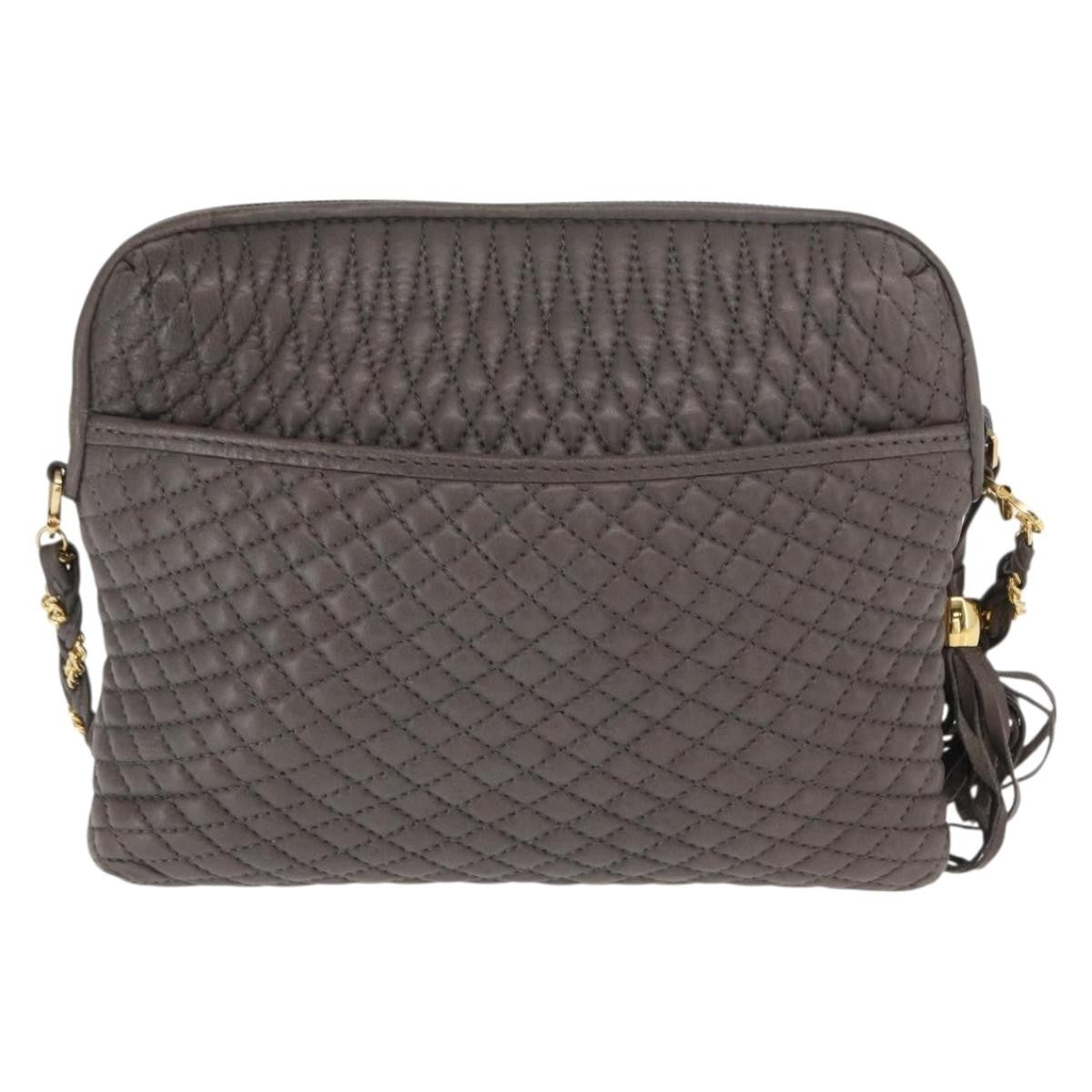 Bally Vintage Chain Shoulder Bag Quilted Leather, GRAY, LEATHER, Shoulder bag