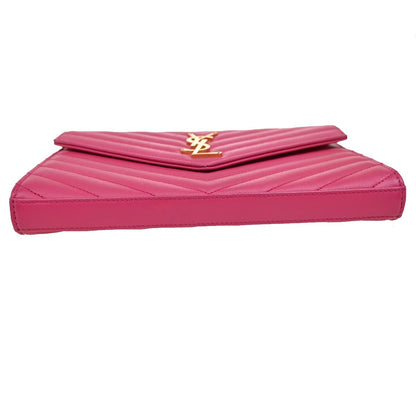 Saint Laurent Cassandra Wallet on Strap leather, PINK, LEATHER, Shoulder bag