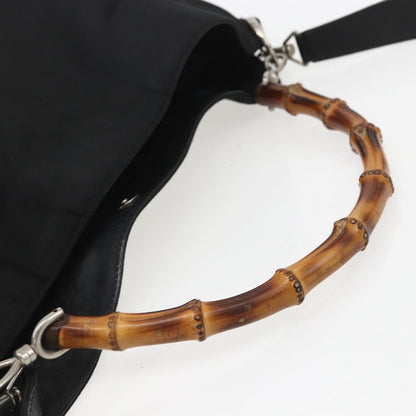 Gucci Vintage Bamboo Shoulder Bag Nylon, BLACK, NYLON, Tote bag