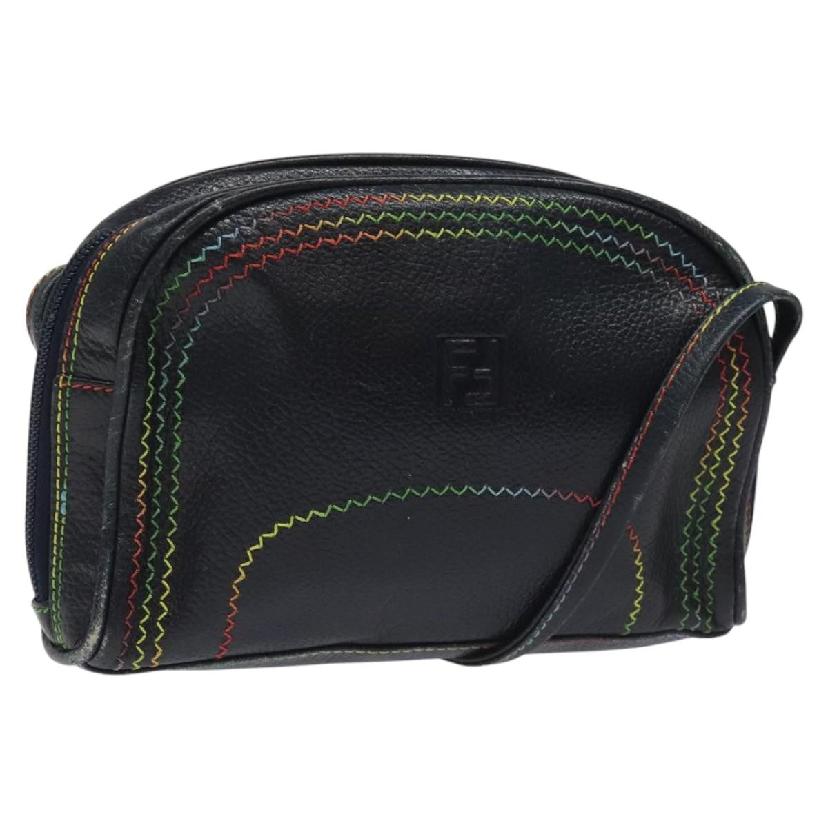 Fendi Vintage Zip Crossbody Bag Leather, NAVY, LEATHER, Shoulder bag