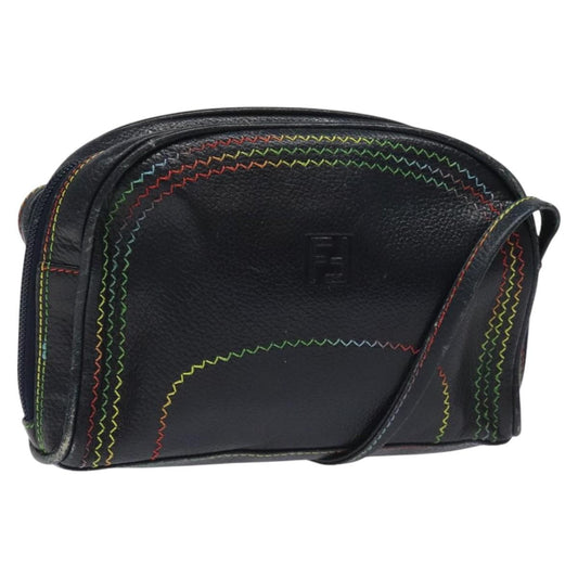 Fendi Vintage Zip Crossbody Bag Leather, NAVY, LEATHER, Shoulder bag