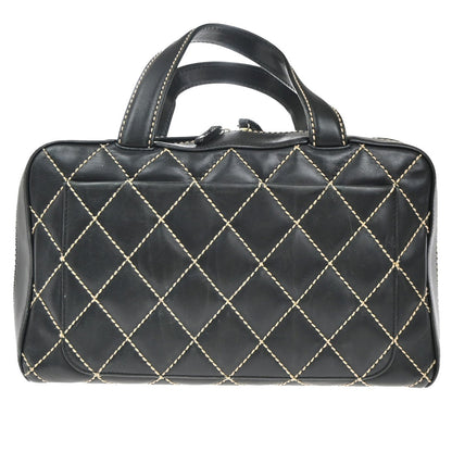 Chanel Surpique Boston Bag Quilted Leather, BLACK, LEATHER, Handbag