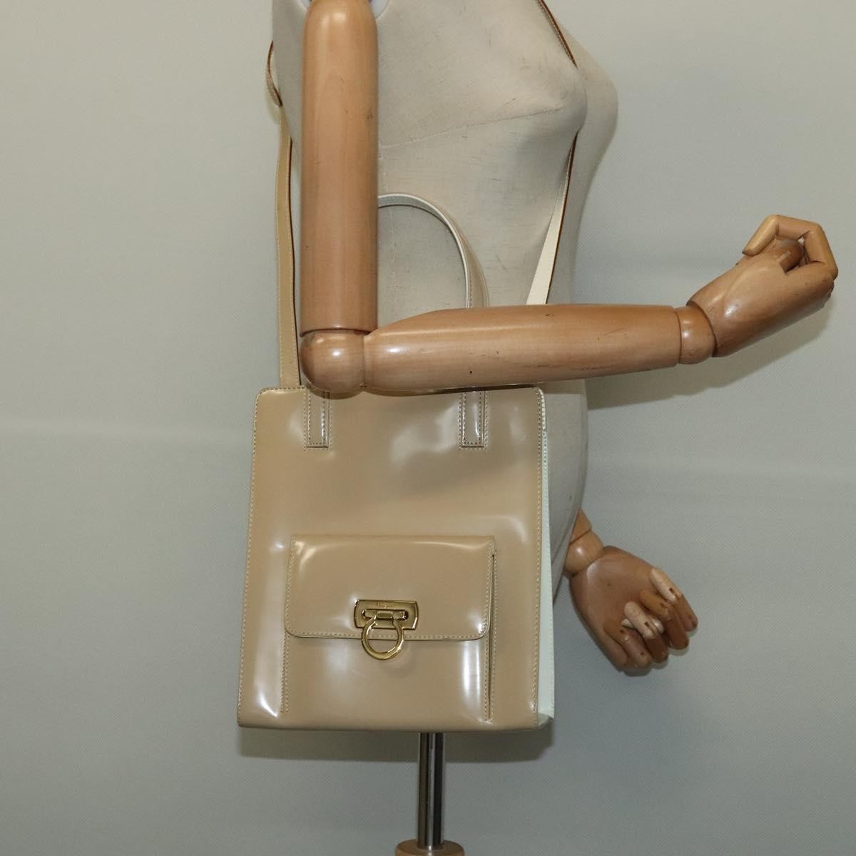 Salvatore Ferragamo Gancini handbag Patent leather, BEIGE, PATENT_LEATHER, Handbag