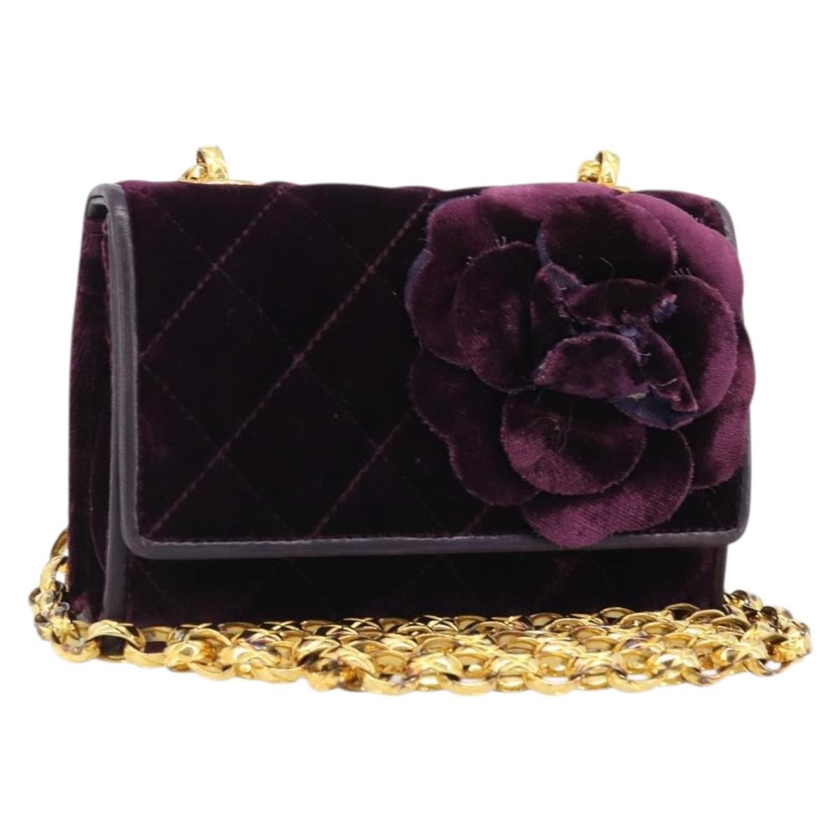 Chanel Wallet on Chain Quilted Velvet, Purple, Velvet, Handbag