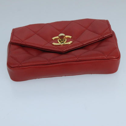 Chanel Chain Envelope Belt Bag Quilted Calfskin, RED, LEATHER, Clutche & pouche