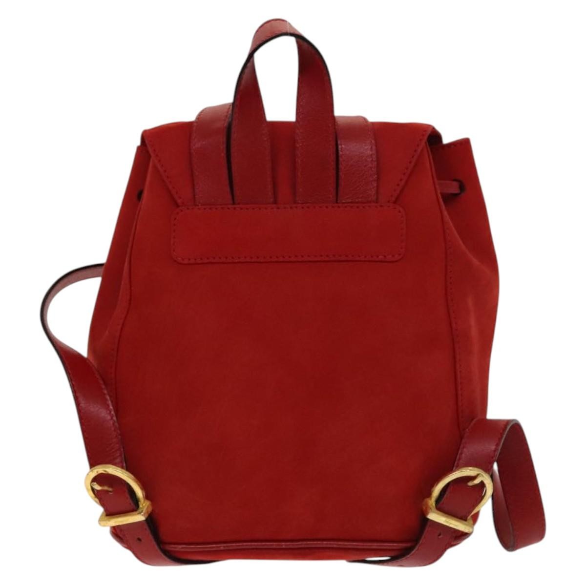 Salvatore Ferragamo Gancini Flap Drawstring Backpack Suede, RED, SUEDE, Backpack