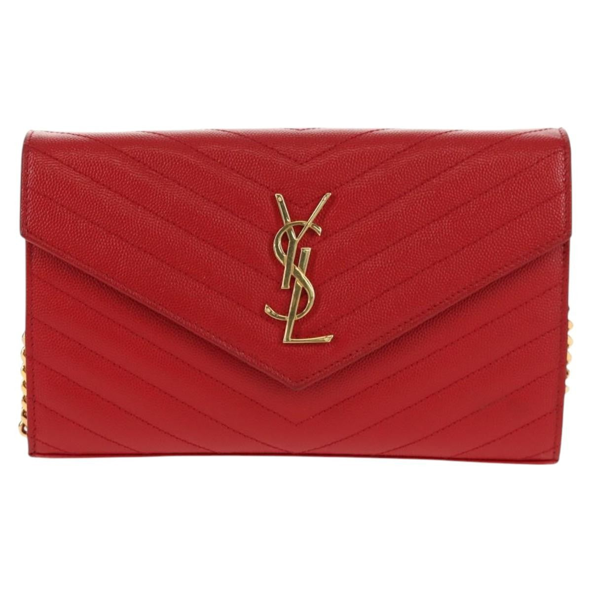 Saint Laurent Cassandra Wallet on Strap leather, RED, LEATHER, Shoulder bag