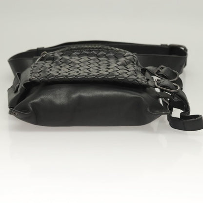 Bottega Veneta Utility Waist Bag Leather with Intrecciato, BLACK, LEATHER, Clutche & pouche