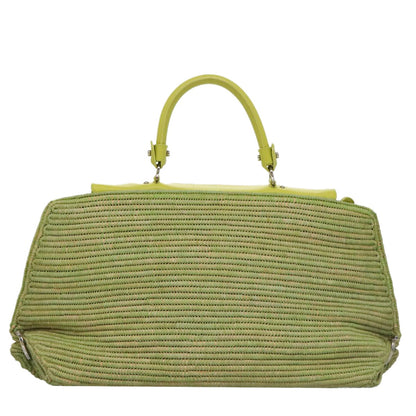 Salvatore Ferragamo Sofia Satchel Raffia with Leather, GREEN, WOOD, Handbag