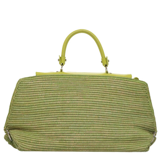 Salvatore Ferragamo Sofia Satchel Raffia with Leather, GREEN, WOOD, Handbag