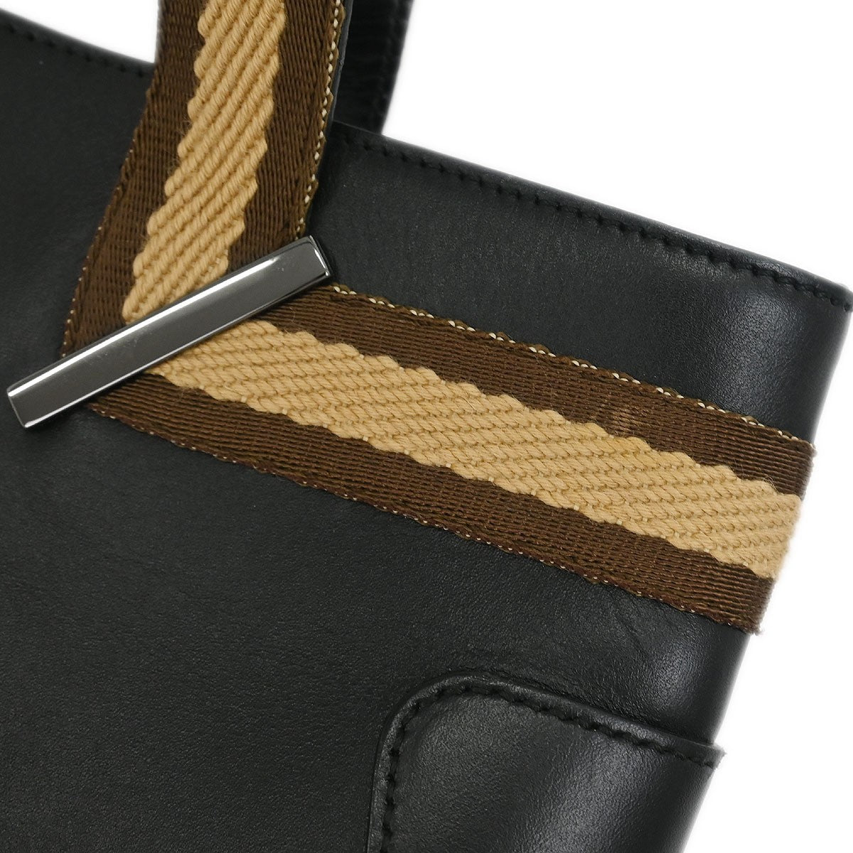 Gucci Web Handbag Leather wih Canvas, BLACK, LEATHER, Handbag