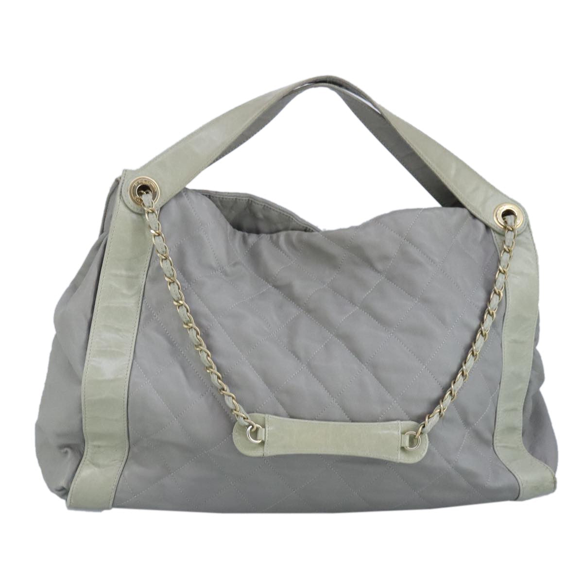 Chanel Chain Shoulder Bag Leather, GRAY, LEATHER, Shoulder bag