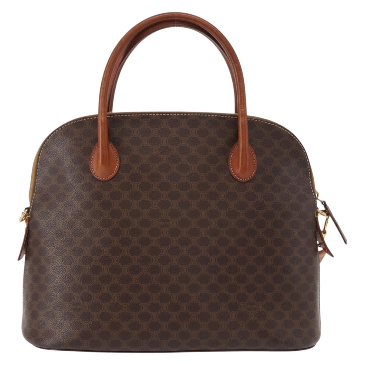 Celine Vintage Macadam Handbag Canvas and Leather, BROWN, CANVAS, Handbag