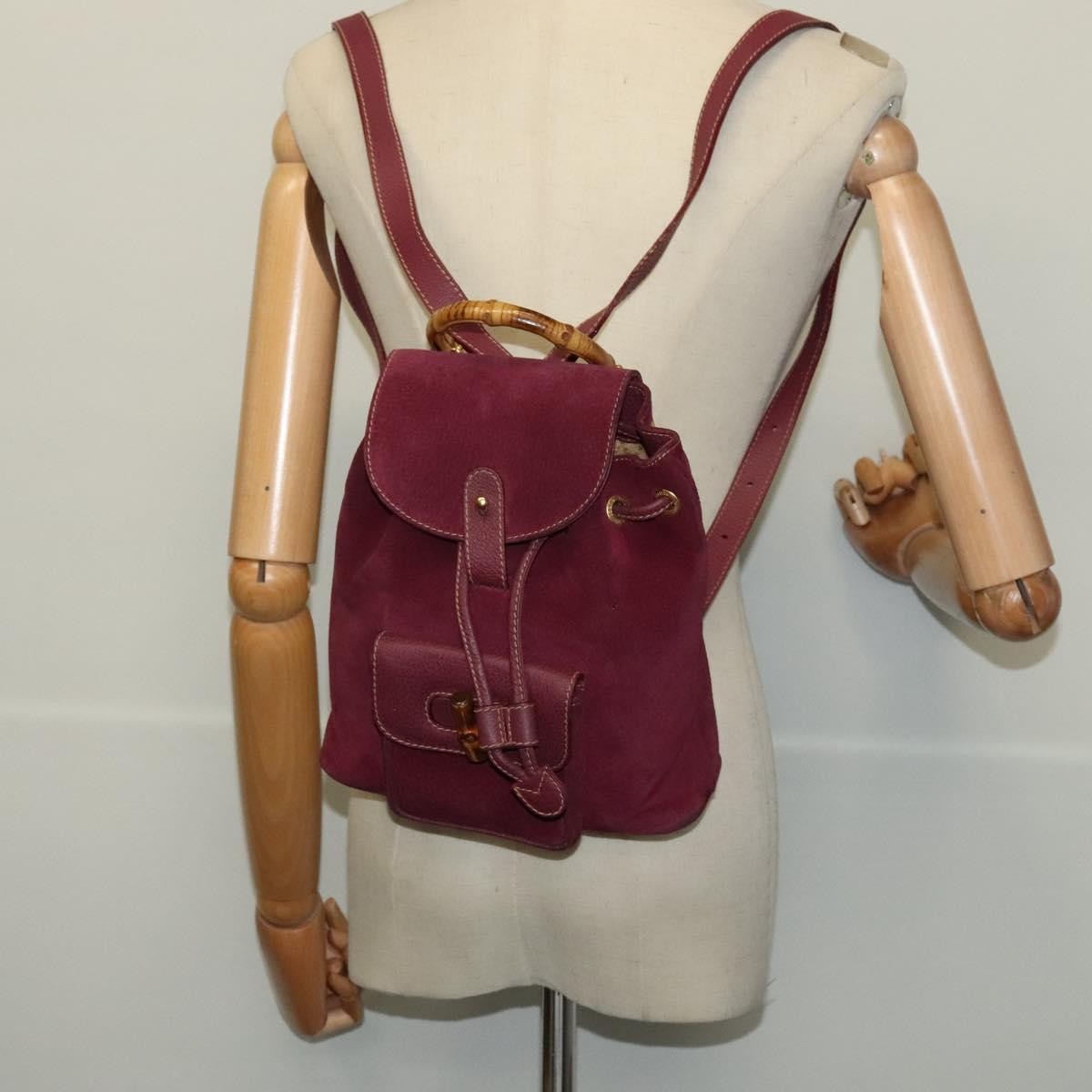 Gucci Vintage Bamboo Backpack Suede, PURPLE, SUEDE, Backpack