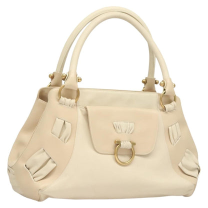 Salvatore Ferragamo Gancini Shoulder Bag Leather, BEIGE, LEATHER, Shoulder bag