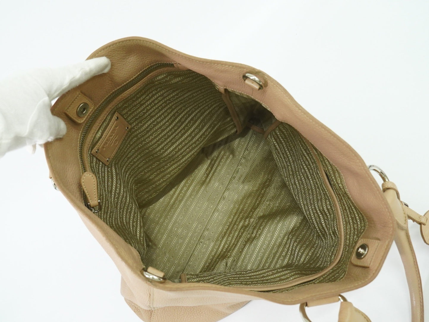 Prada Shopping Tote Vitello Daino, BEIGE, LEATHER, Tote bag