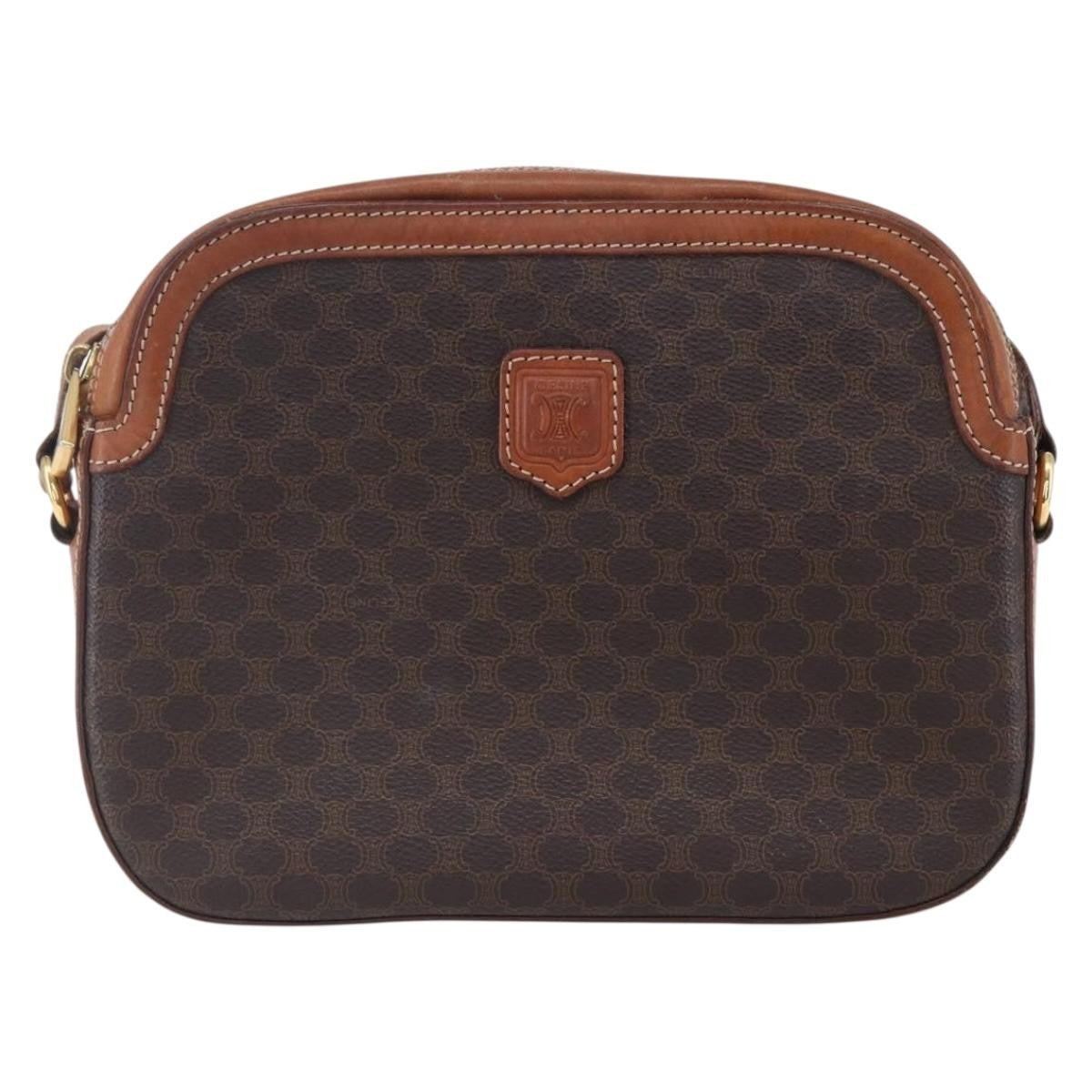 Celine Vintage Macadam Shoulder Bag Canvas and Leather, BROWN, CANVAS, Shoulder bag