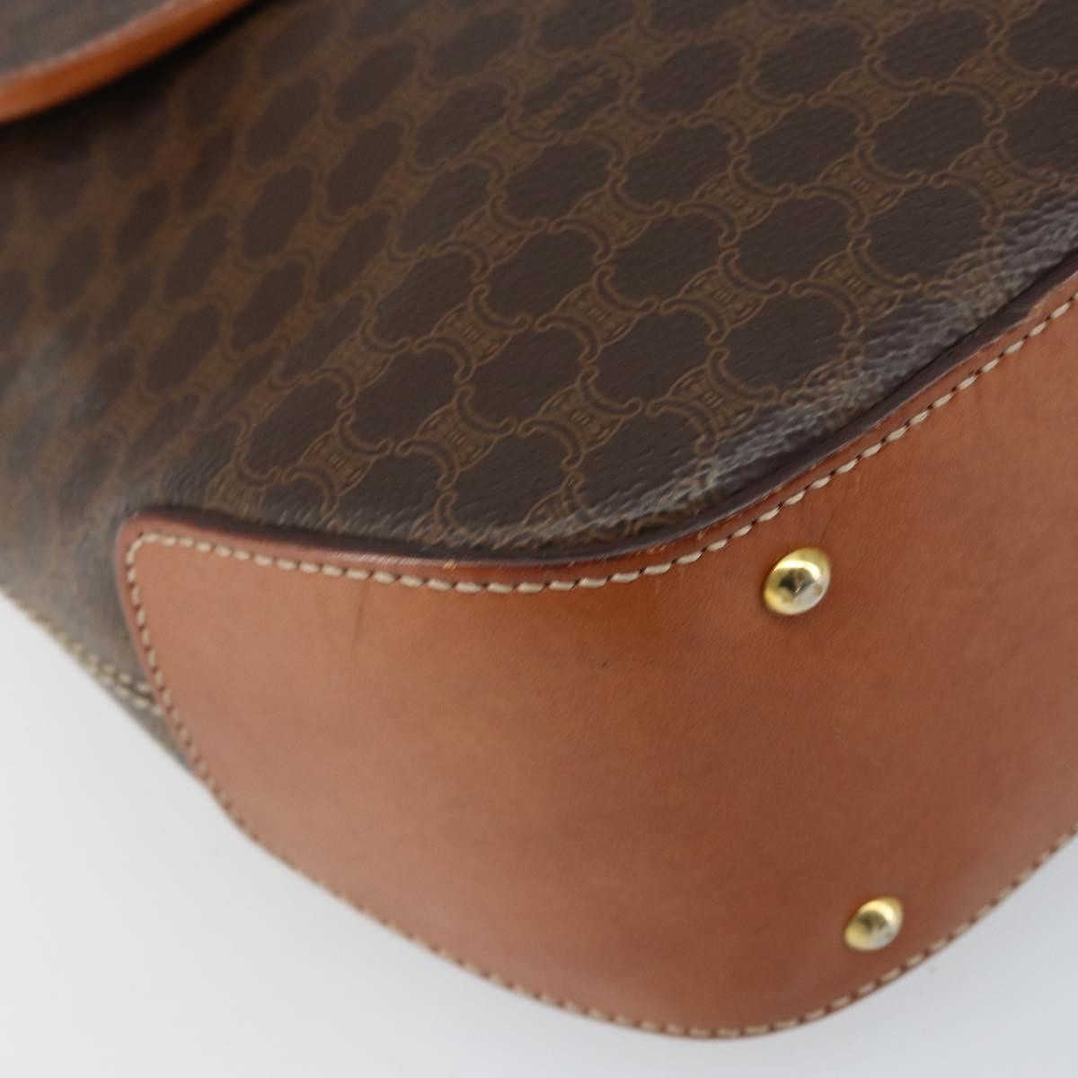 Celine Vintage Macadam Handbag Canvas, BROWN, PVC, Handbag