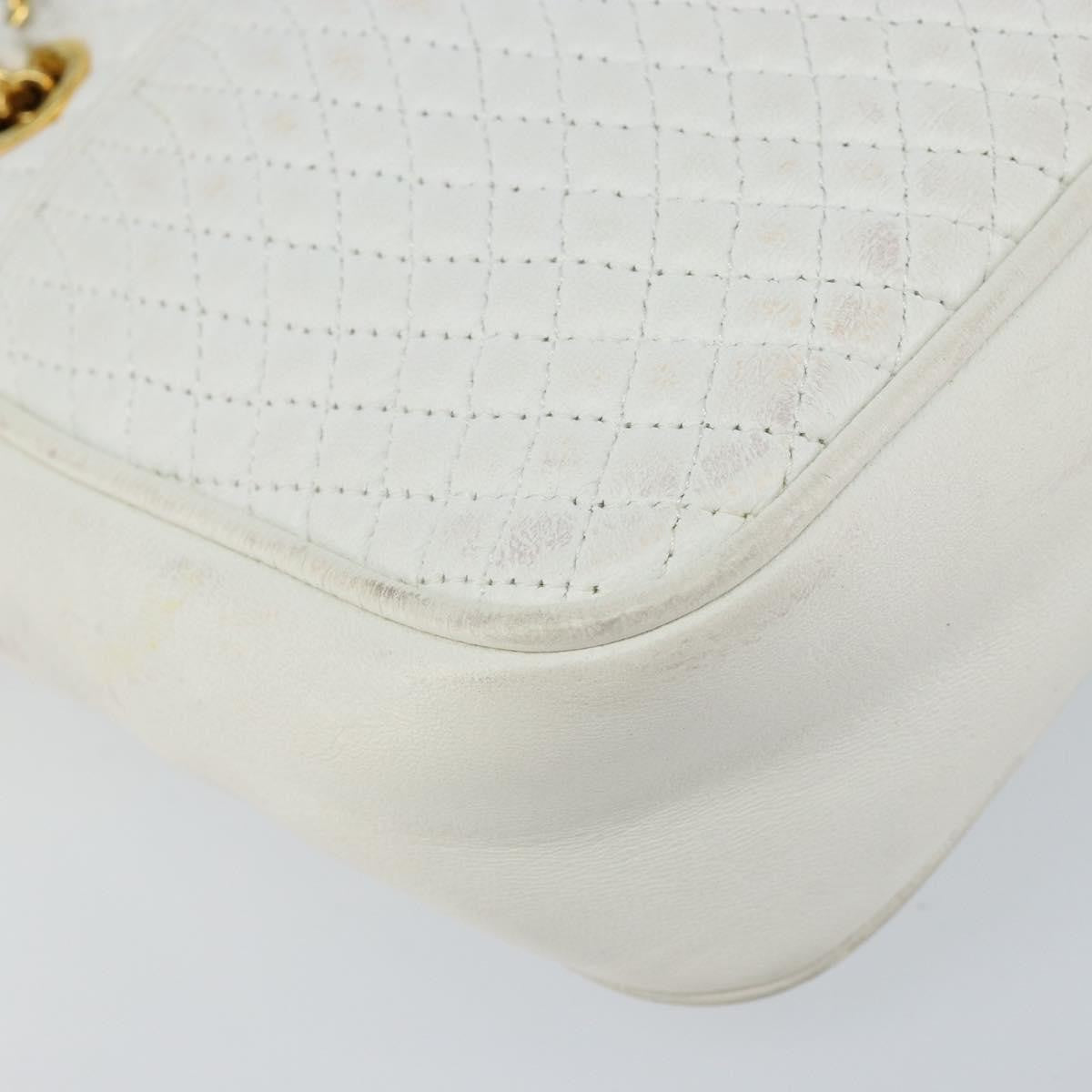 Bally Vintage Chain Shoulder Bag Quilted Leather, WHITE, LEATHER, Shoulder bag