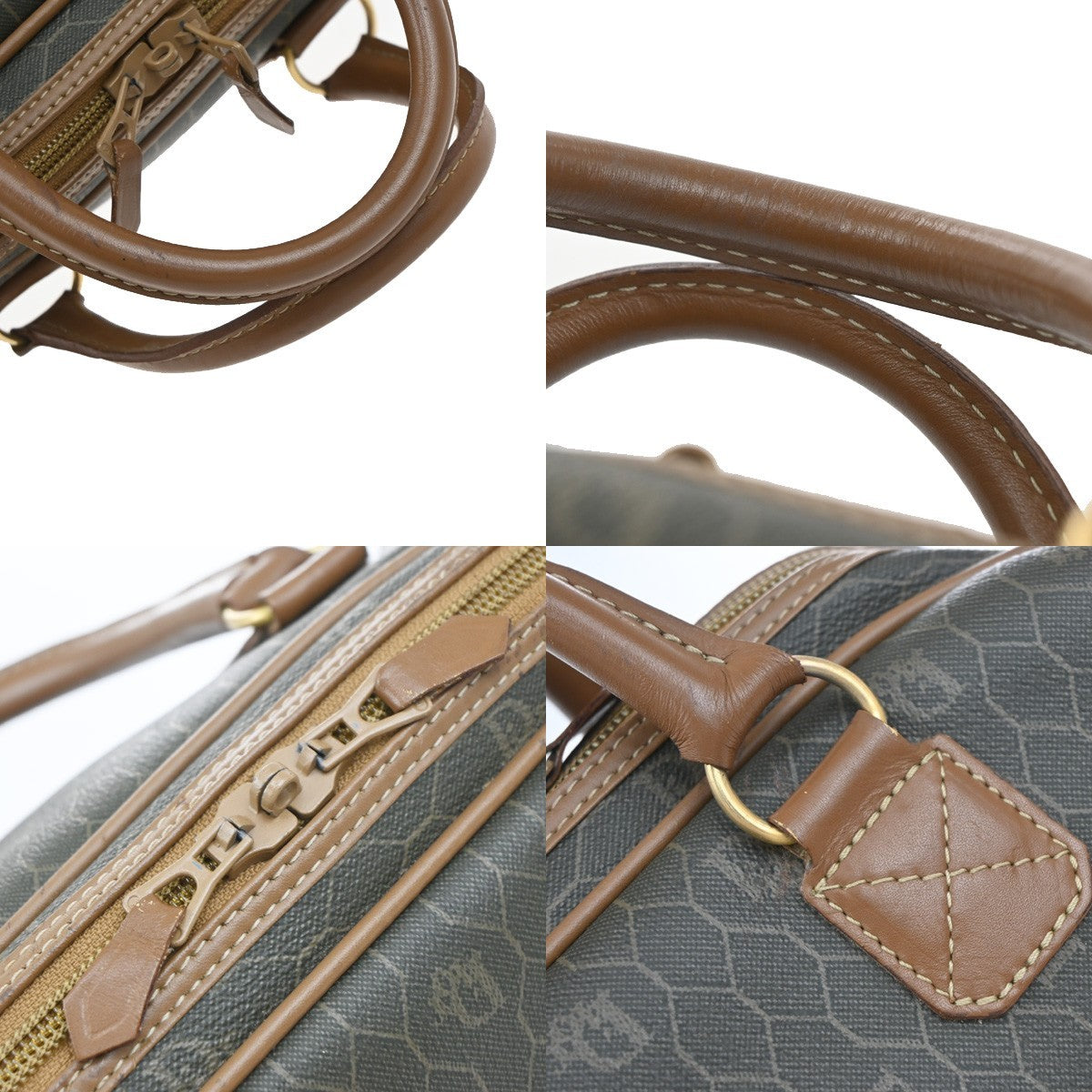 Christian Dior Vintage Honeycomb Handbag Canvas Leather, BROWN, CANVAS, Handbag