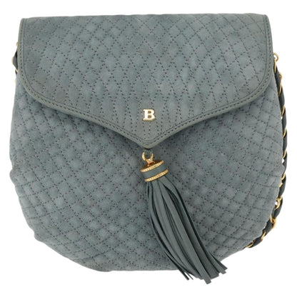 Bally Vintage Chain Shoulder Bag Quilted Suede, GRAY, SUEDE, Shoulder bag