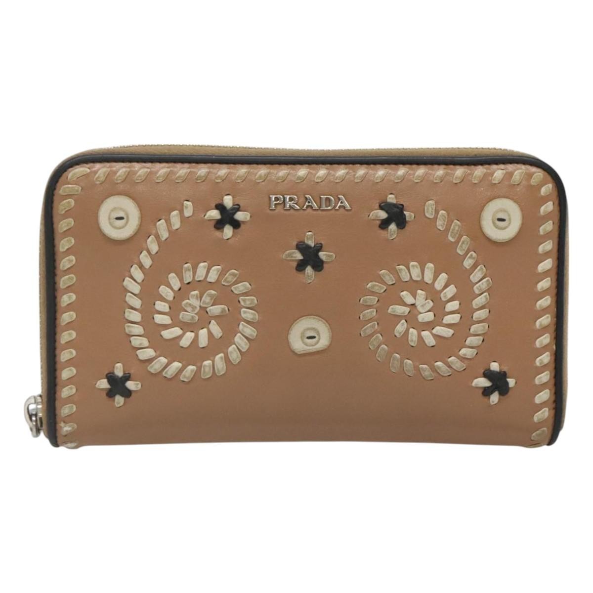 Prada Continental Wallet Saffiano Leather, BEIGE, LEATHER, Wallets