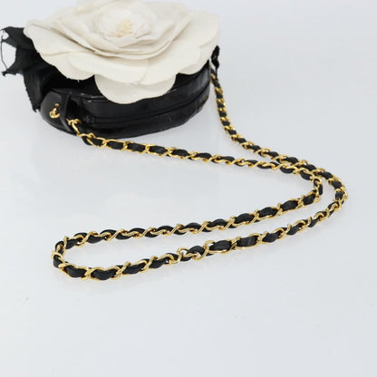 Chanel Vintage Camellia Round Evening Bag Lambskin and Satin, BLACK, PATENT_LEATHER, Clutche & pouche