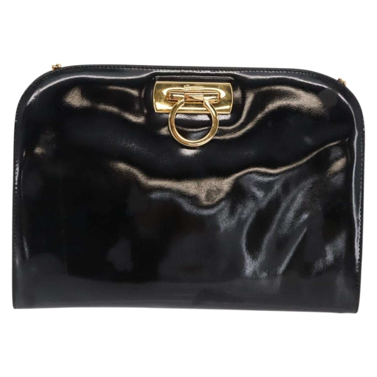 Salvatore Ferragamo Vintage Gancini Chain Shoulder Bag Patent Leather, BLACK, PATENT_LEATHER, Shoulder bag