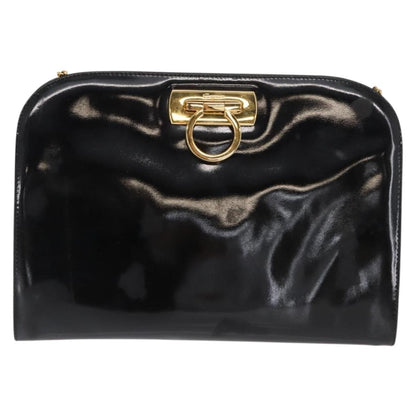 Salvatore Ferragamo Vintage Gancini Chain Shoulder Bag Patent Leather, BLACK, PATENT_LEATHER, Shoulder bag