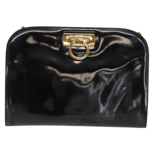 Salvatore Ferragamo Vintage Gancini Chain Shoulder Bag Patent Leather, BLACK, PATENT_LEATHER, Shoulder bag