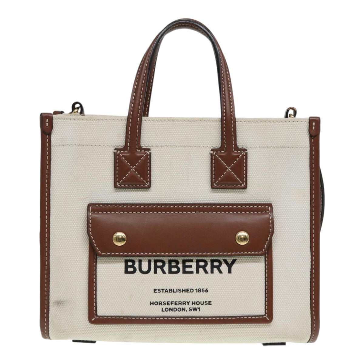 Burberry Freya Shopping Tote Canvas with Leather, BEIGE, CANVAS, Tote bag