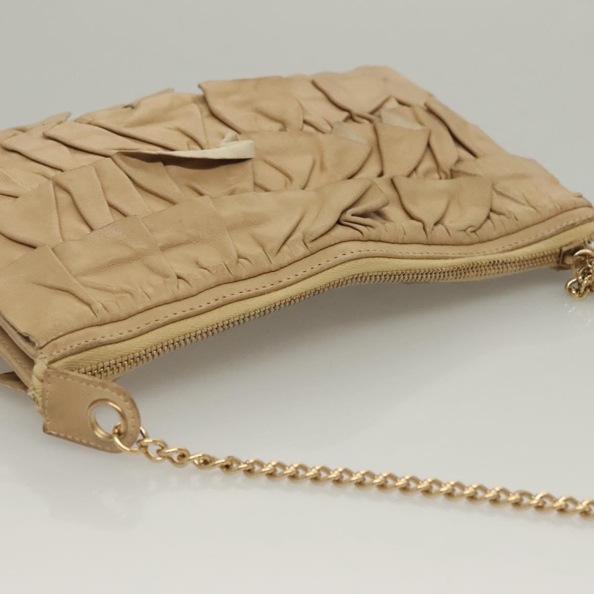 Chanel Ruffle Chain Pochette Lambskin, BEIGE, LEATHER, Clutche & pouche