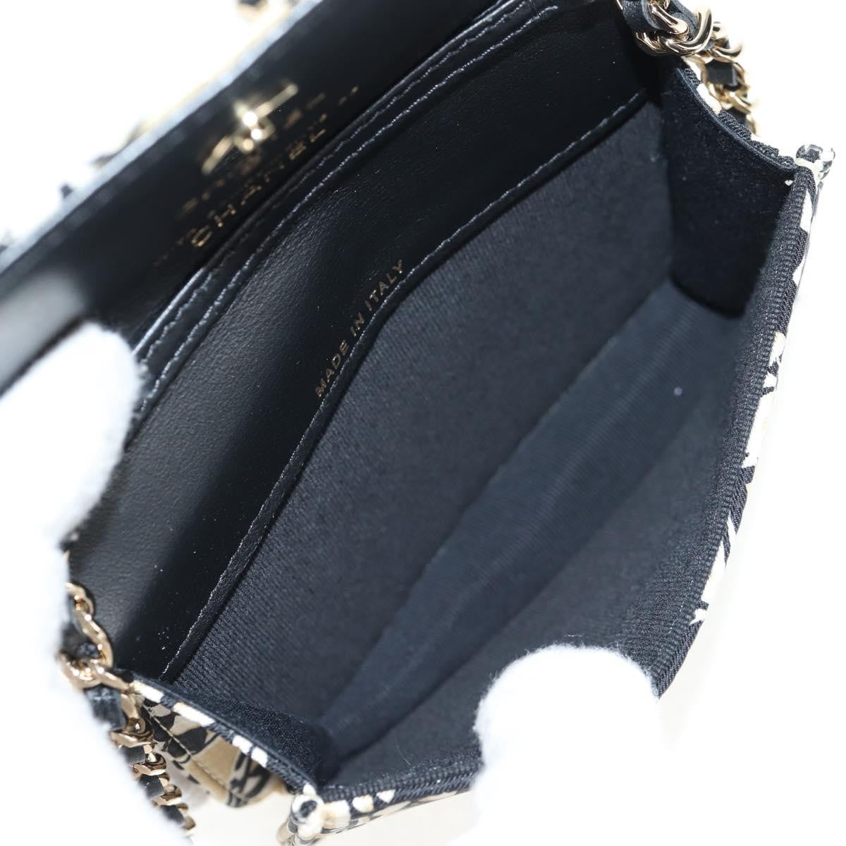 Chanel Flap Card Holder on Chain Quilted Printed Canvas, BEIGE, CANVAS, Card Holders