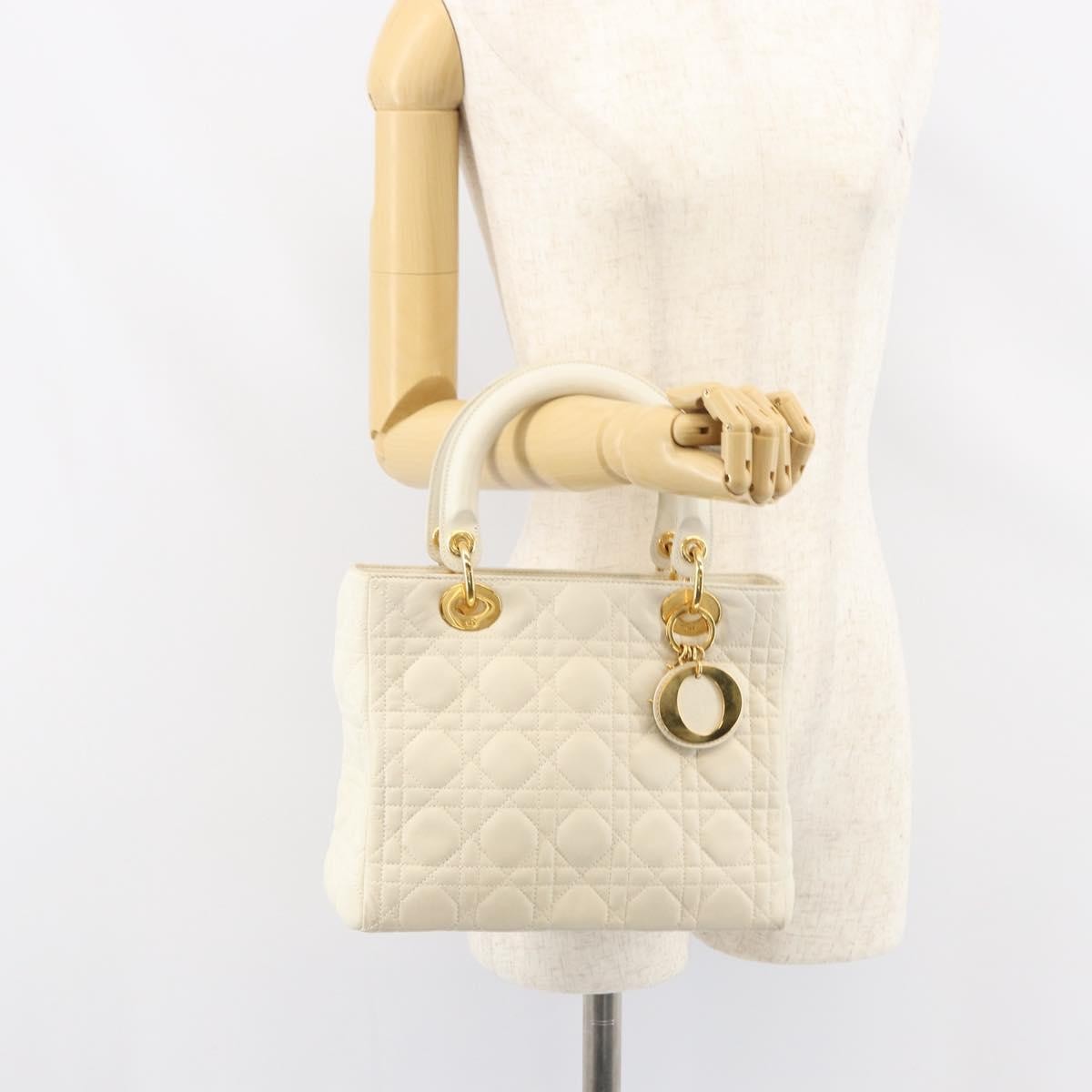 Christian Dior Vintage Lady Dior Bag Cannage Quilt Lambskin, WHITE, LEATHER, Handbag
