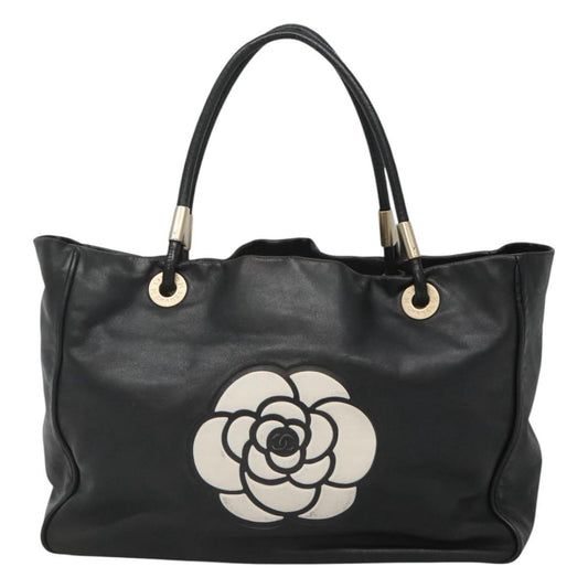 Chanel Camellia Tote Leather, BLACK, LEATHER, Tote bag