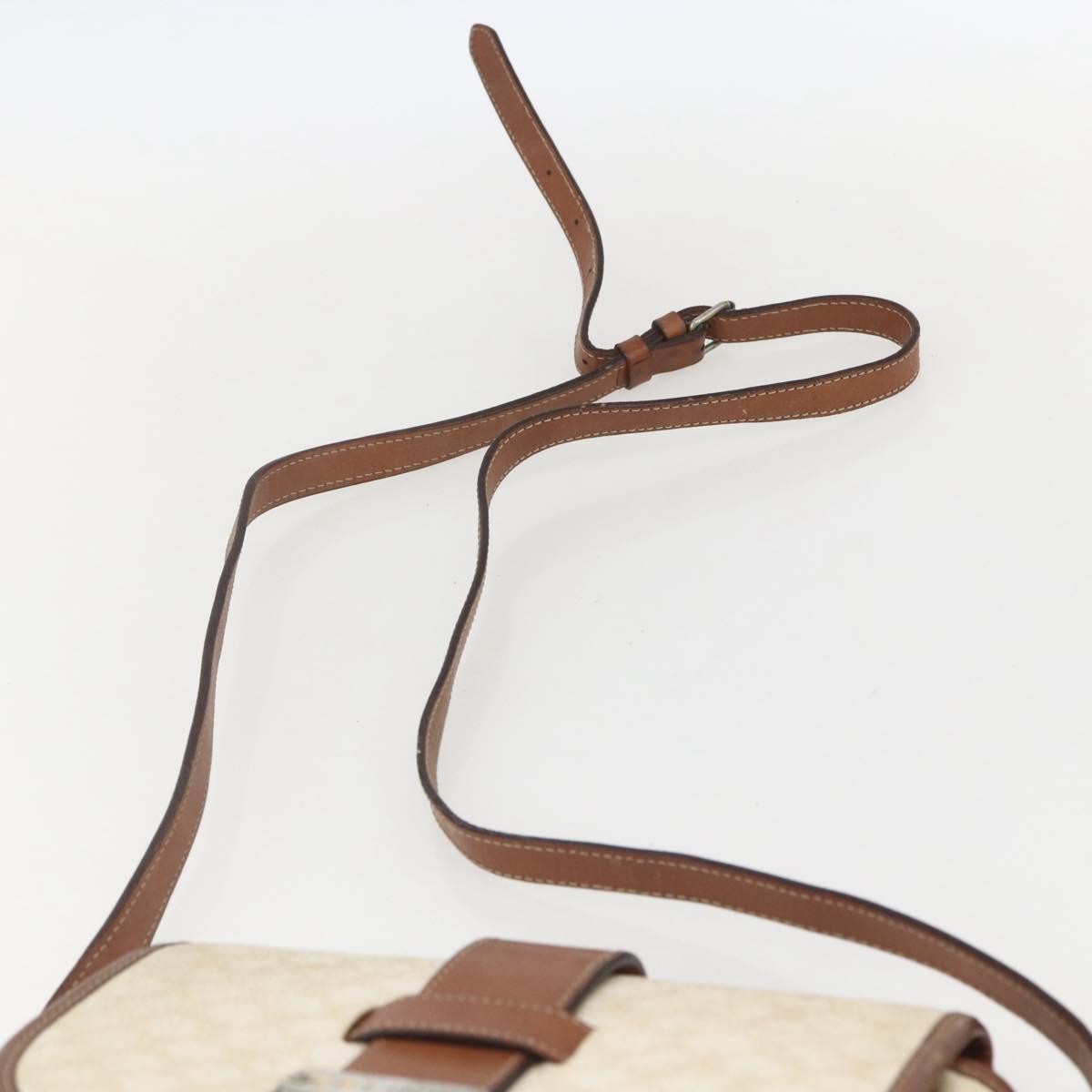 Celine Vintage Macadam Shoulder Bag Canvas and Leather, WHITE, CANVAS, Shoulder bag