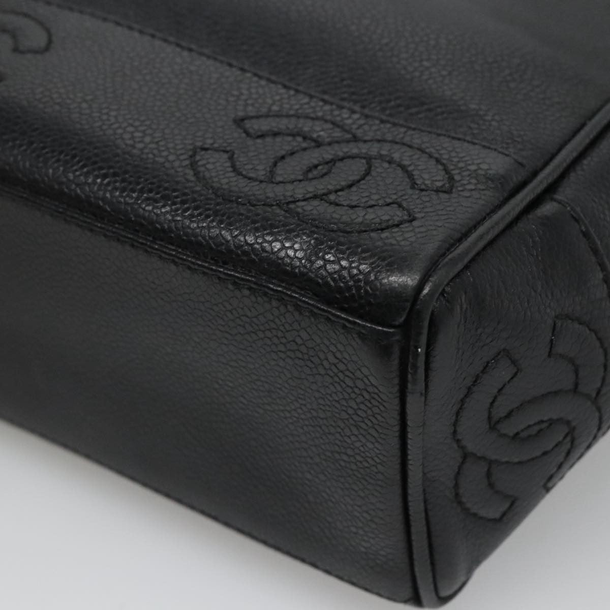 Chanel Vintage Stitched CC Shoulder Bag Caviar, BLACK, LEATHER, Shoulder bag