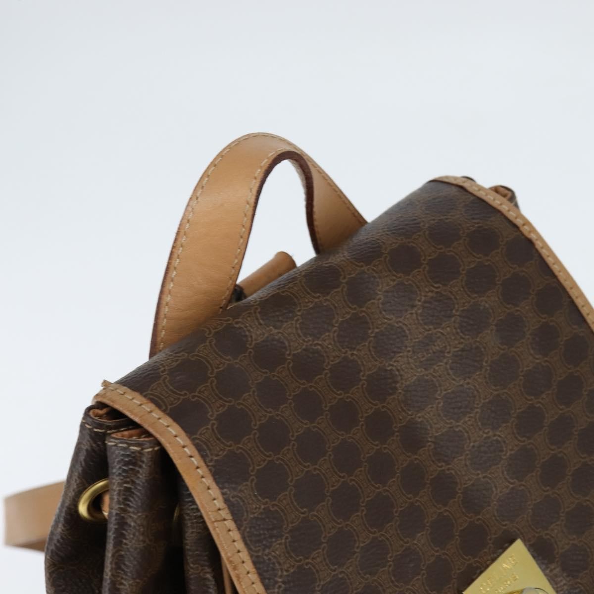 Celine Vintage Macadam Backpack Canvas and Leather, BROWN, CANVAS, Backpack