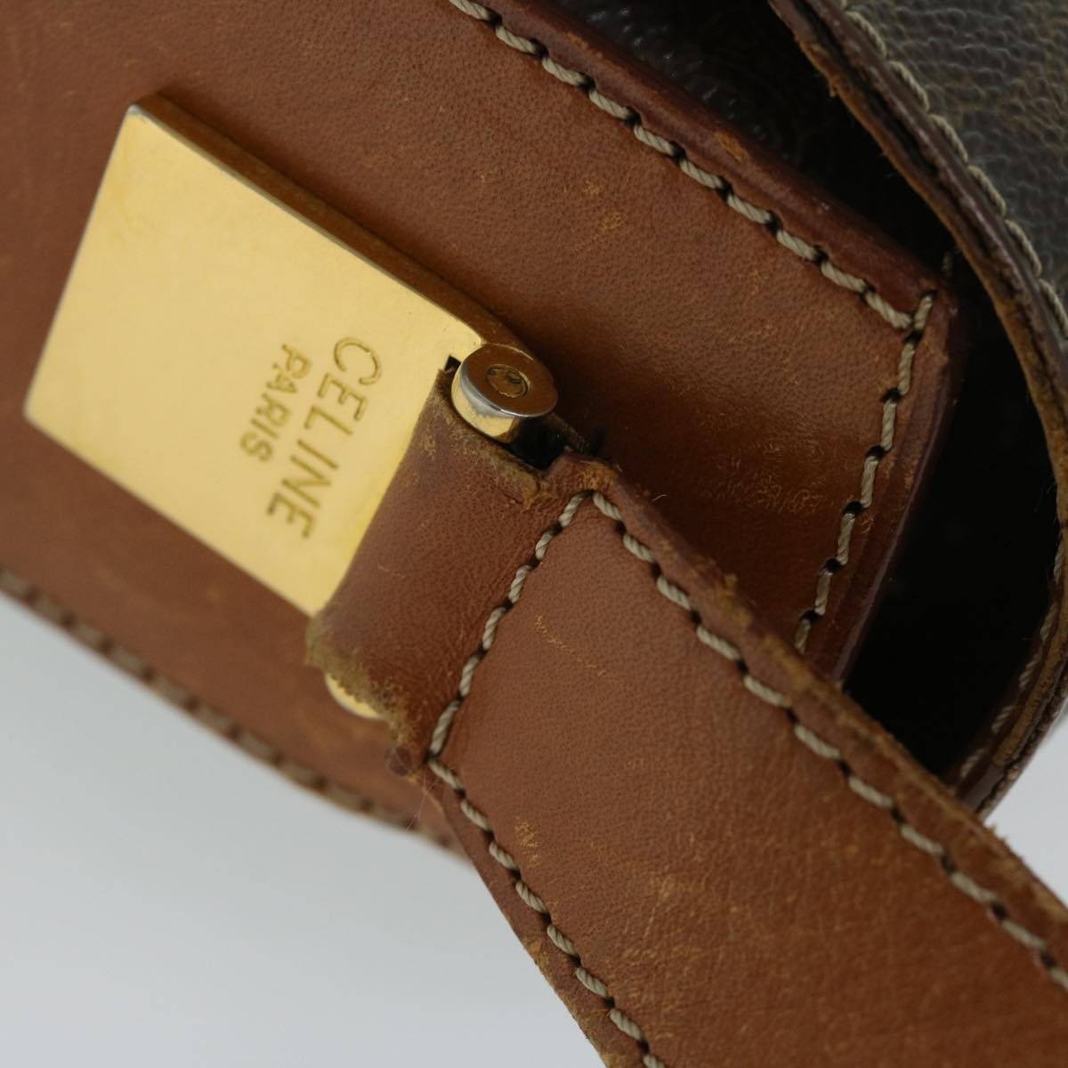 Celine Vintage Convertible Macadam Turnlock Shoulder Bag Canvas and Leather, BROWN, CANVAS, Shoulder bag