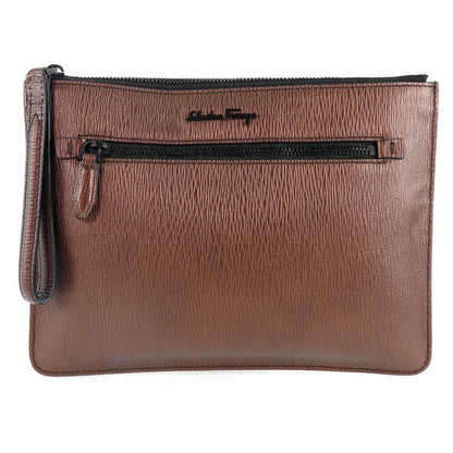 Salvatore Ferragamo Revival Travel Document Holder Leather, BROWN, LEATHER, Clutche & pouche