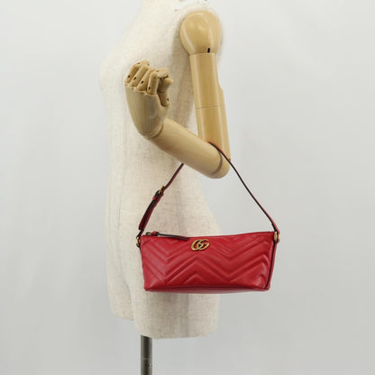 Gucci GG Marmont Pochette Shoulder Bag Matelasse Leather, RED, LEATHER, Clutche & pouche