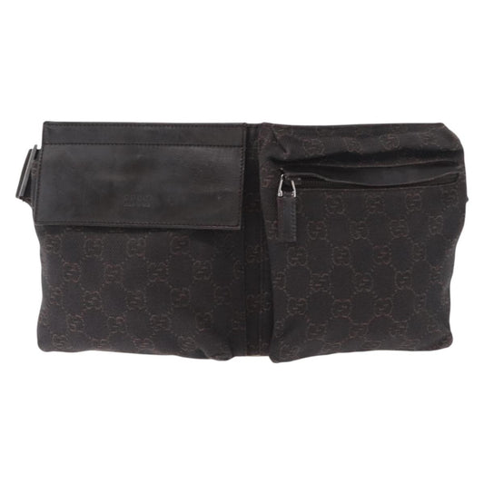 Gucci Vintage Double Belt Bag GG Canvas with Leather, BROWN, CANVAS, Clutche & pouche