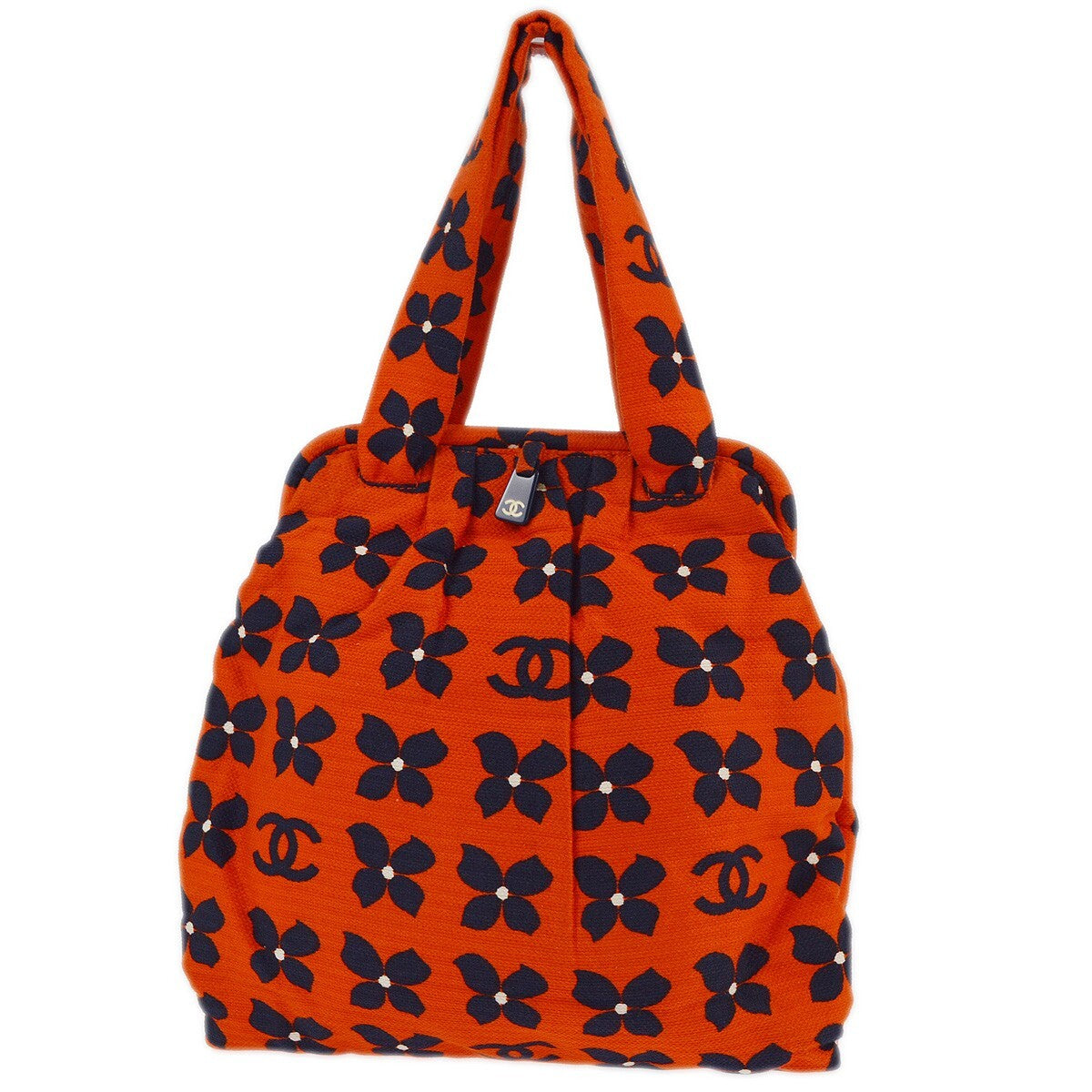 Chanel Vintage Frame Shoulder Bag Printed Canvas, ORANGE, CANVAS, Tote bag