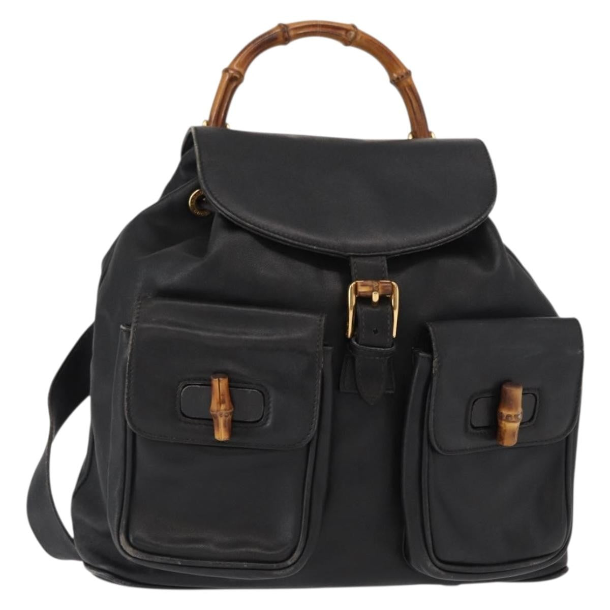 Gucci Vintage Bamboo Backpack Leather, BLACK, LEATHER, Backpack