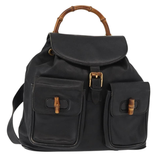 Gucci Vintage Bamboo Backpack Leather, BLACK, LEATHER, Backpack