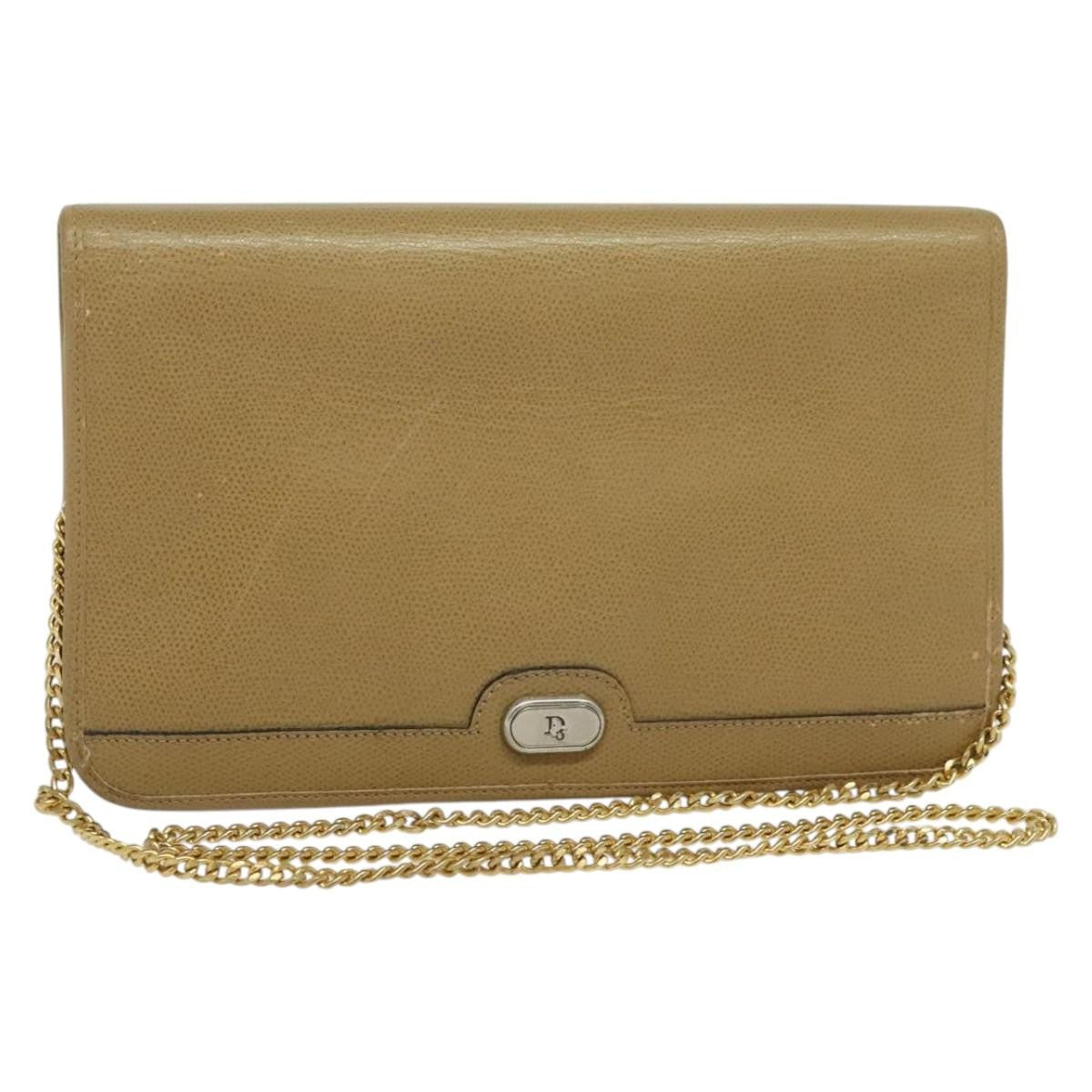 Christian Dior Vintage Chain Flap Shoulder Bag Leather, BEIGE, LEATHER, Shoulder bag
