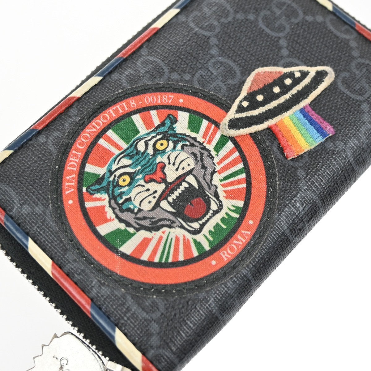 Gucci Night Courrier Bifold Wallet GG Coated Canvas with Applique, BLACK, CANVAS, Wallets