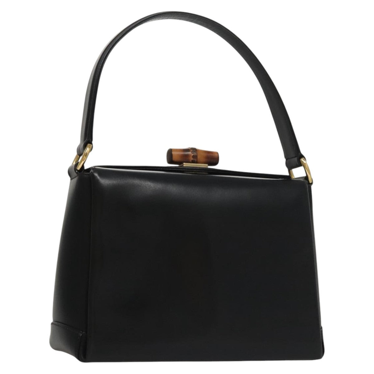 Gucci Vintage Convertible Bamboo Box Crossbody Bag Leather, BLACK, LEATHER, Handbag